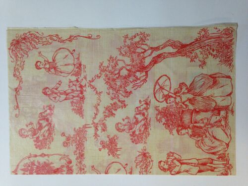 Feuille Décopatch N501 Toile De Jouy Rouge Sur Fond Beige