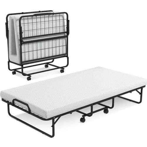 COSTWAY Lit d¿Appoint - 4 Roues Universelles - Matelas en Mousse de 10CM - Charge 180KG - Lit Pliant 1 Personne pour Bureau Chambre