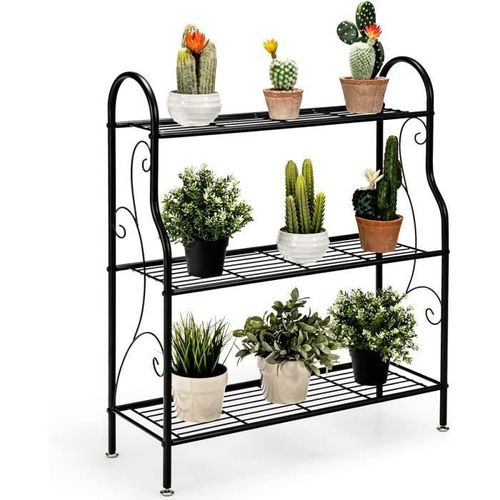 Costway Porte-Plante À 3 Niveaux En Métal, Motif Élégant, Support Pour Pots De Fleurs Pour Jardin Balcon Salon, 72 X 25 X 85 Cm