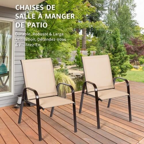 Costway Lot De 2 Chaises À Manger De Jardin, Accoudoirs Incurvés, Tissu Facile À Sécher, Pour Patio, Bord De Piscine, Cour, Beige