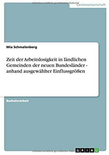 Zeit Der Arbeitslosigkeit In Ländlichen Gemeinden Der Neuen Bundesländer - Anhand Ausgewählter Einflussgrößen