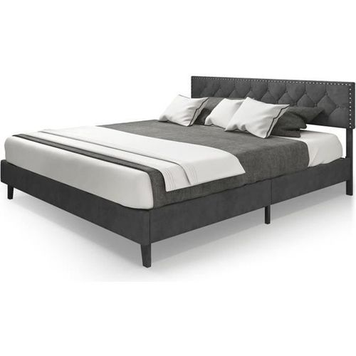 Costway Lit Double Scandinave Pour Adulte 180 X 200 Cm Structure De Lit Avec Tête De Lit, Sommier À Lattes Et Repose-Pieds Réglables