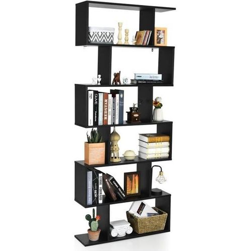 Costway Bibliothèque/Étagère De Rangement À 6 Niveaux-80x23x191 Cm De Style Industriel En Forme De S Pour Salon,Chambre Noir