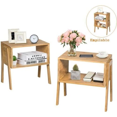 COSTWAY Lot de 2 Table de Chevet, Avec Compartiment de Rangement Ouvert, Matériau non-toxique, Design Compact et Pratique, Naturel