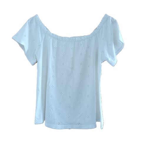 T Shirt Blanc Ajoure Broderie Fleurs. Pimkie. Coton. Taille 38