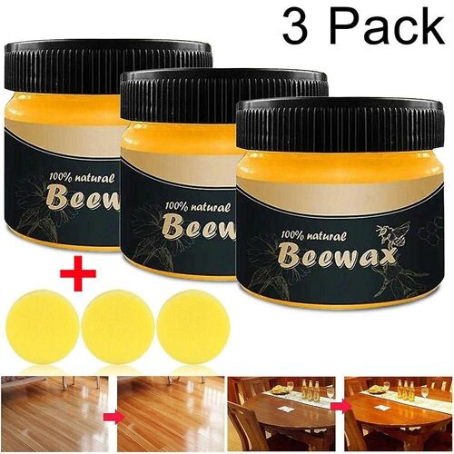 Cire d'abeille naturelle pour meubles - Lot de 3 nettoyants pour bois traité - Écologique et facile à utiliser
