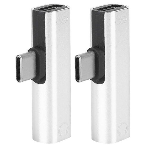 2 Pcs 2 en 1 TypeC à 3.5mm Assist Audio Câble Fil Chargeur Casque Distributeur Adaptateur (argent)