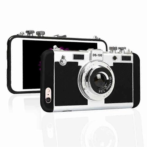 Étui de téléphone avec appareil photo vintage moderne 3D Vintage Style Caméra Design Couverture en silicone avec longue corde de sangle compatible pour iPhone 6 6s