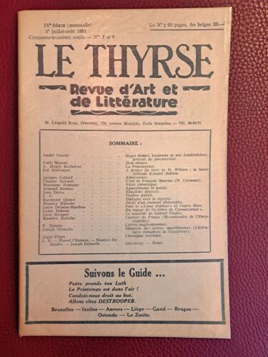 Te Thyrse Revue D'art Et De Littérature N°7 Et 8 - 1951 - André Gascht Carlo Masoni Charles Govaert