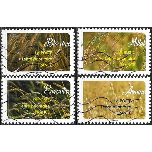 France 2017, Série "Une Moisson De Céréales", Beaux Timbres Yvert 1442 Avoine, 1443 Blé Dur, 1445 Millet Et 1449 Épeautre, Oblitérés, Tbe.