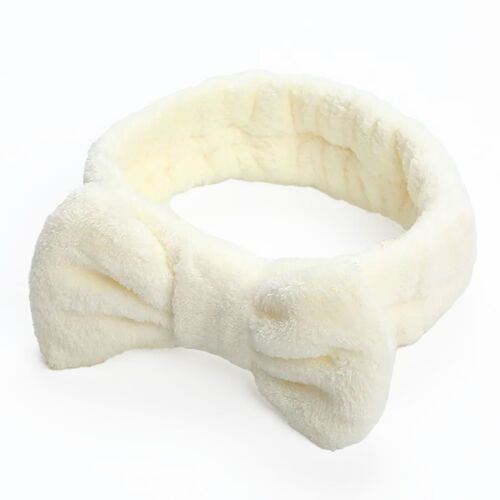 Bandeau Spa Pour Cheveux En Fourrure Polaire Uni Doux Crème