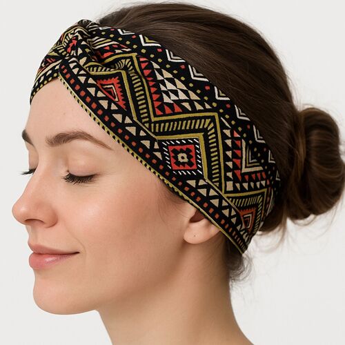 Bandeau Croisé Pour Cheveux En Coton Doux Imprimé Aztèque Bohème Jaune Et Rouge