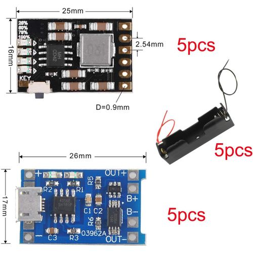 5pcs Micro Usb 5v 1a Charging Module Lithium Battery With Dual Protection Function+5pcs 2a 5v Charge-Discharge Module+5pcs Battery Holder