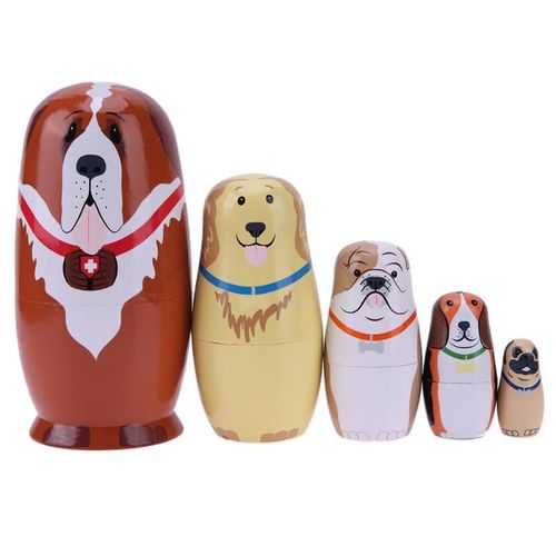 Poupées En Bois Type Chien Matryoshka, 5 Pièces/Lot, Poupées De Nidification Russes Interactive Faites À La Main Pour Bébés, Artisanat En Bois, Cadeau D'Anniversaire Pour Enfants
