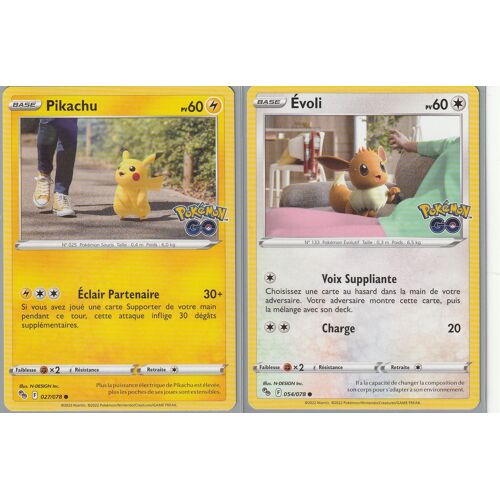 2 Cartes Pokemon - Pikachu 027/078 + Evoli 054/078 - Eb10,5 Pokemon Go -