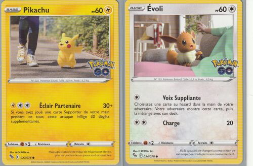 2 Cartes Pokemon - Pikachu 027/078 + Evoli 054/078 - Eb10,5 Pokemon Go -