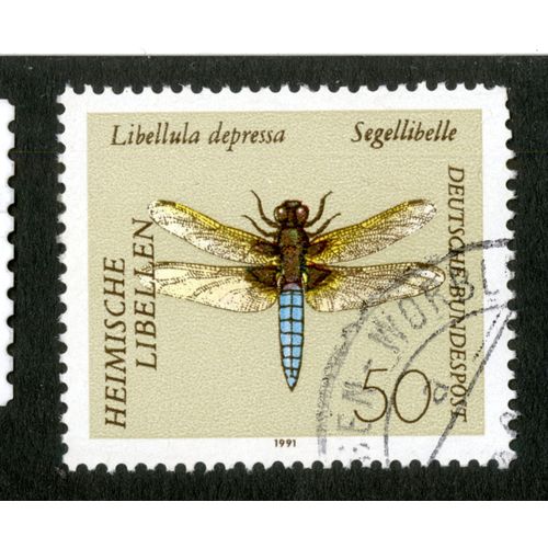 Timbre Oblitéré Deutsche Bundespost, Libellula Depressa, Segellibelle, Heimische Libellen, 50, 1991