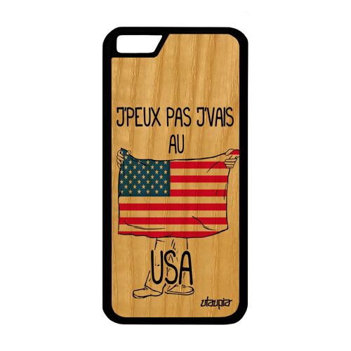 Coque Iphone 6 6s Bois Naturel Silicone J'peux Pas J'vais Aux Usa Drapeau Americain Telephone Etats Unis Humour Basket Foot 4g