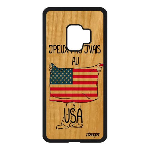 Coque S9 Bois Silicone J'peux Pas J'vais Aux Usa Foot Drapeau Americain Humour Dessin Etats Unis Solide Coupe Du Monde Samsung Galaxy