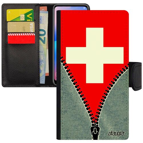 Coque Antichoc Pour Iphone 11 Pro Cuir Portefeuille Silicone Drapeau Suisse Foot Design Mobile Basket À Clapet Coupe D'europe