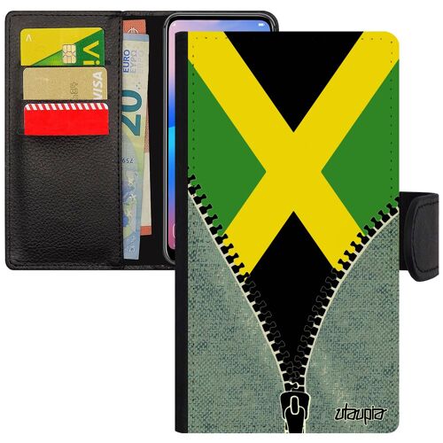 Coque Iphone 7 Plus Simili Cuir Silicone Drapeau Jamaique Jamaicain Etui Pu Rasta Ragga Telephone Coupe Du Monde Jeans Foot De