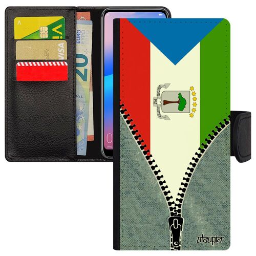 Coque Drapeau Guinee Equatoriale Guineen Iphone 15 Pro Max Cuir Rabat Portefeuille Porte Cartes Case Jeux Olympiques Basket De