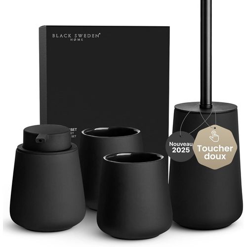 CMJAAGUR-Salle De Bain Accessoire Noir Mat - Distributeur Savon, Gobelets, Wc - Céramique Haut De Gamme, Revêtement Caoutchouc, Design Nordique - Remplaçable Set Salle De Bain[M186]
