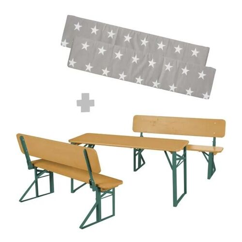 Ensemble Table et 2 Bancs Pliables avec Dossier pour Enfants - Roba - 2 Coussins Inclus - 4 Places - Bois Massif - Marron