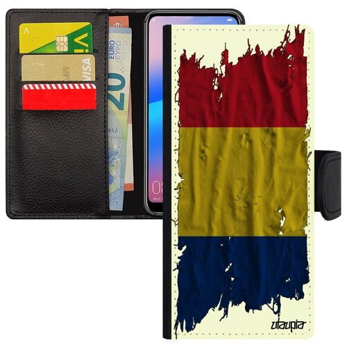 Coque S24 Ultra Cuir Portefeuille Drapeau Roumanie Roumain Coupe Du Monde Tissu Dessin Foot Solide Jo Portable Euro Samsung Galaxy