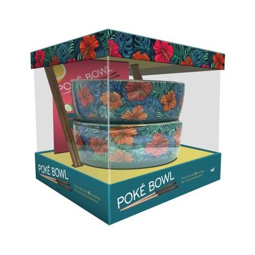 Poké Bowl, Avec Plus De 30 Recettes De Cuisine Hawaïenne ! - Coffret Avec 2 Bols En Céramique, 2 Paires De Baguette En Bois Et 1 Livre De 80 Pages