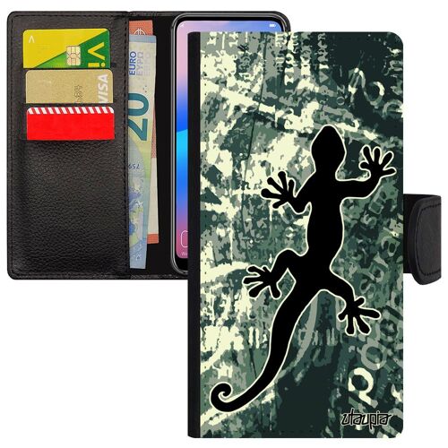 Coque Salamandre Samsung A20e Simili Cuir Portefeuille Journal Street Art Animaux Gris Inscription Aimantée Lezard Garçon De Galaxy
