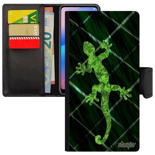 Coque de protection Samsung A8 2018 portefeuille salamandre Vert legendaire animaux image smartphone dessin homme anphibien galaxy
