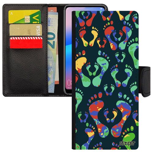 Coque Galaxy A14 4g 5g Cuir À Rabat Portefeuille Trace De Pas Motif Pied Jolie Unique Noir Plage Original À Clapet Empreinte Samsung