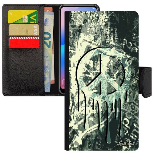 Coque Peace And Love A8 2018 En Simili Cuir Rabat Portefeuille Rasta Homme Gris Case Etui Espoir Yoga Ragga Hippie 4g Samsung Galaxy