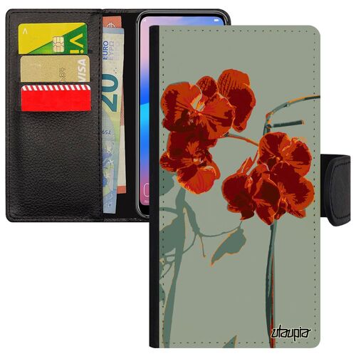 Coque Rabat Honor 10 Porte Cartes Silicone Orchidée Fleur Housse Peinture Tropical Unique Love Jolie Portable Exotique Floral Rouge