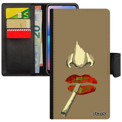 Coque Iphone 5 5s Se Cuir Rabat Portrait Etui Antichoc Bouche Smack Cigarette Orange Levres Abstrait Unique Glamour Rigide De Apple