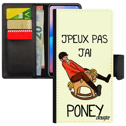 Coque Y5 2018 Simili Cuir J'peux Pas J'ai Poney Humoristique Aquaponey Equitation Rigide Drole Cheval Humour Bande Dessinée Huawei