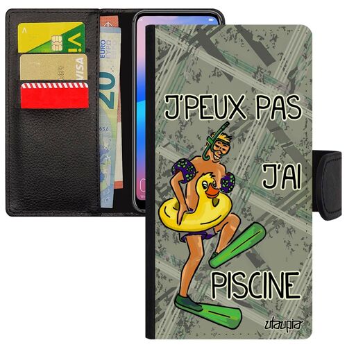 Coque S20 En Simili Cuir J'peux Pas J'ai Piscine Comique Drole Gris Smartphone De Protection Vacances Case Original Samsung Galaxy
