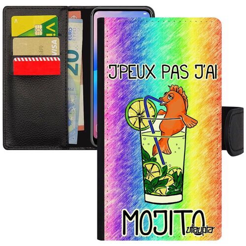 Coque rabat Huawei P Smart 2018 silicone j'peux pas j'ai mojito drole humoristique aimantée Vert bourré bd comique de made in France