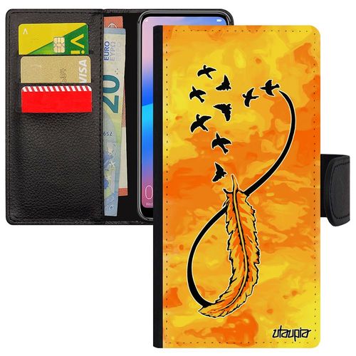 Coque Silicone Pour Huawei P20 Pro Porte Cartes Infini Nuage Ciel Oiseau Sans Fin Jaune Univers Smartphone Leather Original Plume De