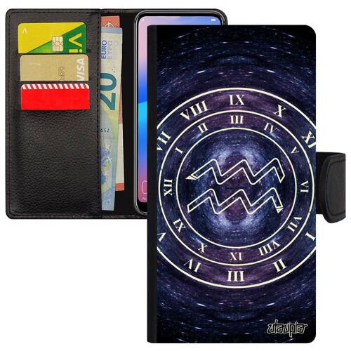 Coque A40 Portefeuille Signe Astrologique Verseau Case Motif Du Zodiaque Galaxie Personnalisé Etoiles Horoscope Bleu Samsung Galaxy