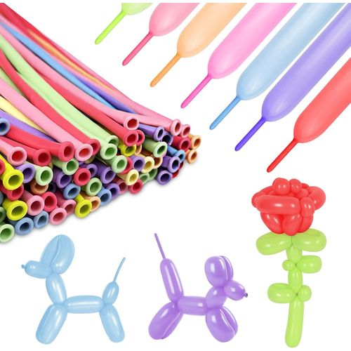 CAUC-100 Pièces Ballons Anniversaire, Ballon Baudruche Long, Ballon Multicolore Gonfler, Sculpter Modelage, Sculpture Magique, Diy Magiques a Modeler, avec Pompe