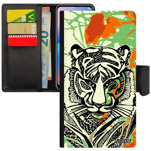 Coque Tigre Iphone 12 Mini Cuir À Rabat Portefeuille Orange Feuilles Unique Azteque 4g Dessin Nature Felin Case Antichoc Fleur