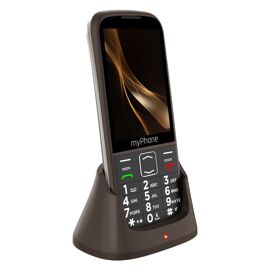 Téléphone Senior Double SIM boutons SOS grand écran et Socle de charge Myphone Marron