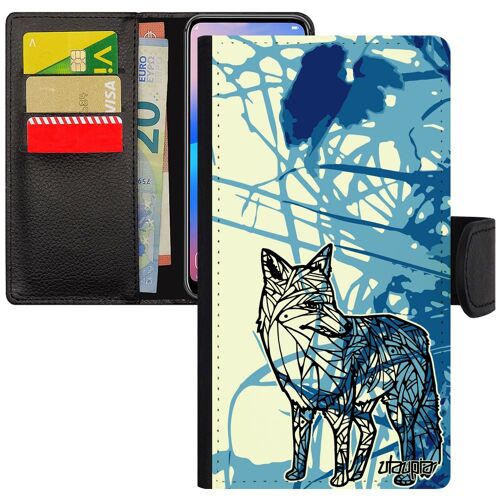 Coque silicone pour P Smart 2018 cuir renard etui case azteque ethnique dessin Bleu montagne design roux nature animal tribal Huawei