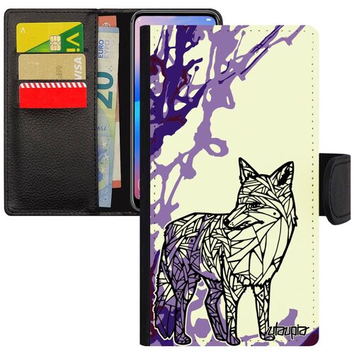 Coque Huawei P Smart 2018 Cuir À Rabat Portefeuille Renard Cover Animal Violet Noir Arbre Art Rigide Tribal Malin Antichoc Goupil De
