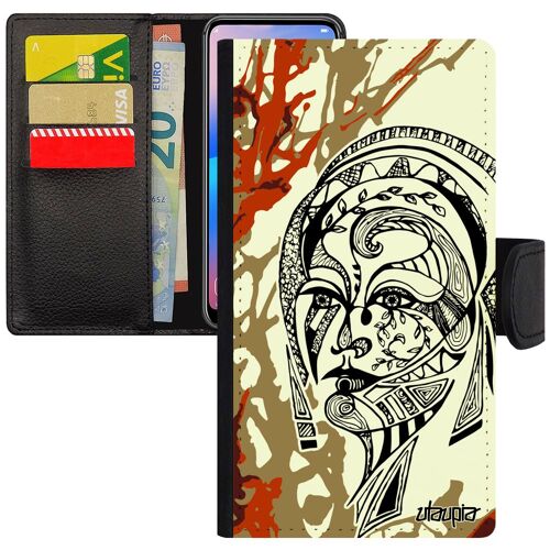 Coque Femme Pour Iphone Se 2020 Rabat Smartphone Azteque Art Impression Noir Pas Cher Fille Peinture Tribal Marron Portrait De