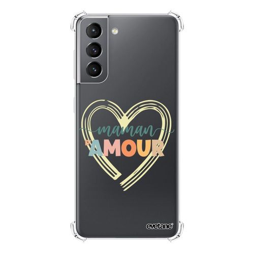 Coque Samsung Galaxy S21 5g Silicone Antichocs Solides Coins Renforcés Protection Housse Transparente Maman D'amour Evetane
