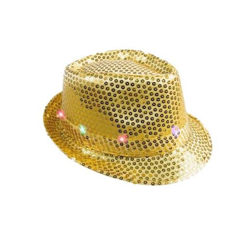 Chapeau Borsolino 6 Led Sequin Or
