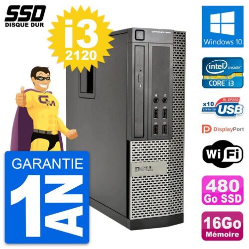 PC Dell OptiPlex 990 SFF Intel Core i3-2120 RAM 16Go SSD 480Go Windows 10 Wifi